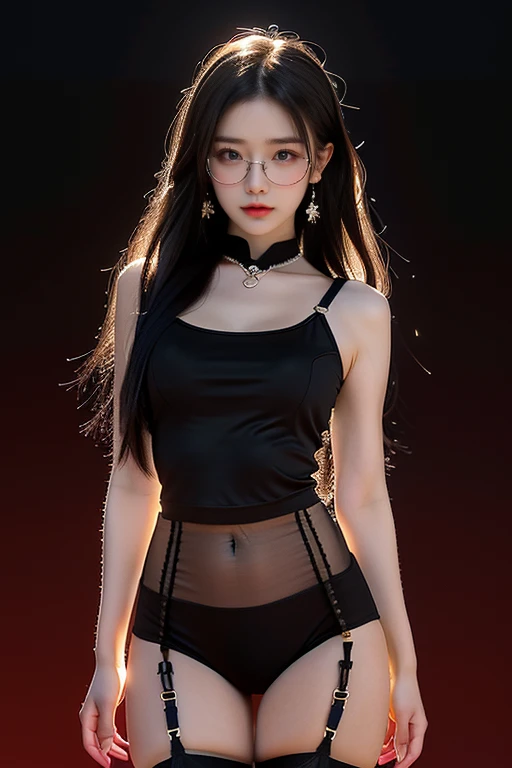 Shy woman on a rainy night,(8K Ultra HD、Digital SLR Camera、Soft Light、high quality、Volumetric Lighting、frank、photo、high resolution、4k、8K、Bokeh),(Rich details on the eyes and face,warm color, Very saturated colors,Show a charming smile, little cherry mouth, mouth closed, Balanced Eyes, Perfect face, Pretty Face, black eyes,Skin is transparent and visible, Shirasawa skin, cosmetic, (Glasses),earrings,Forehead chain,necklace, Jewelry,veil,Hair accessories),(Create stunning images of real girls, warm light, Dynamic poses, Elegant Posture, Cowboy lens, Front full body,Look confident from the front,Body facing the camera,Standing pose facing the camera,Open your legs slightly,Golden Ratio Graphics,Minimalism, ), ,Chinese anime girl,Waist-length hair,Messy Hairstyle,,Gradient hairstyles,Cyberpunk hairstyle,(Transparent clothes:1.5),Red clothes,Thin clothes。Transparent mesh clothes,Transparent clothes,Transparent tights,(Sexy,Perfect breast shape、Very detailed breasts,34E cup),No underwear,(Super high waist,Waist hollow,Levain),Black socks.(Clear knee-length socks、Garter socks,Leg ring,garter、腿部garter)