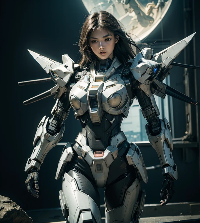 Textured skin, Super Detail, high details, High quality, Best Quality, hight resolution, 1080p, hard disk, Beautiful,(Gundam),beautiful cyborg woman,Mecha Cyborg Girl,Battle Mode,Girl with a Mecha Body,She wears a futuristic Gundam mecha,A powerful cyborg woman, sleek and futuristic, with advanced mechanical augmentations that enhance her strength and capabilities.
