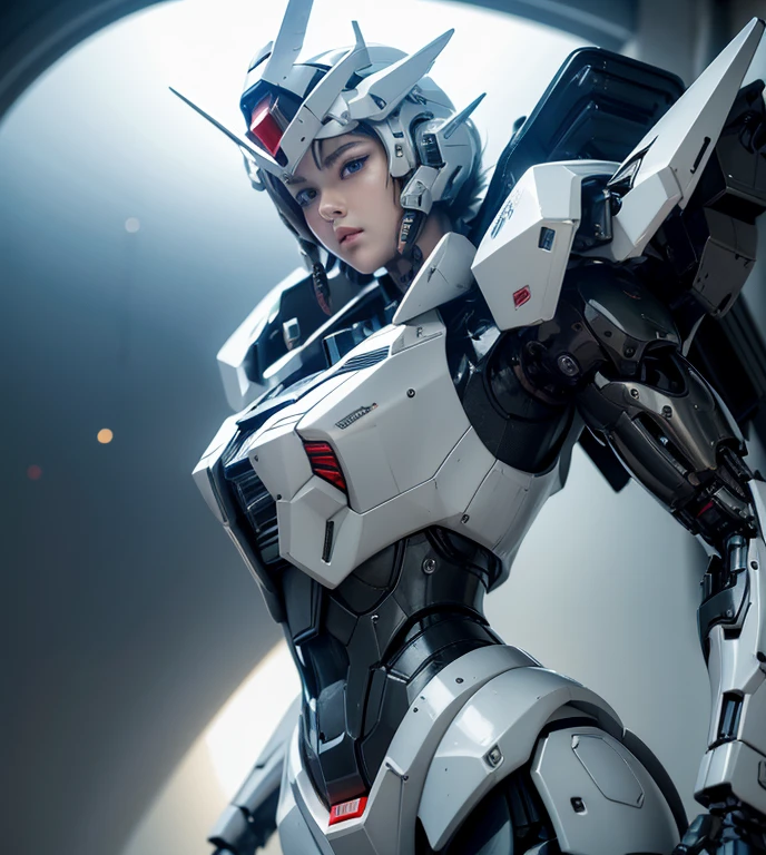 Textured skin, Super Detail, high details, High quality, Best Quality, hight resolution, 1080p, hard disk, Beautiful,(Gundam),beautiful cyborg woman,Mecha Cyborg Girl,Battle Mode,Girl with a Mecha Body,She wears a futuristic Gundam mecha,A powerful cyborg woman, sleek and futuristic, with advanced mechanical augmentations that enhance her strength and capabilities.