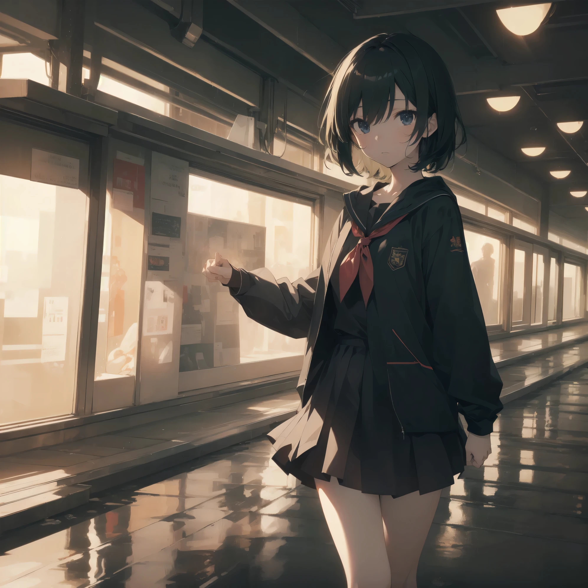 ultra-absurdres-Top quality by artist God, ultra-detailed, high resolution, anime moe artstyle, best anime 8k konachan wallpaper, pixiv contest winner, pool:2810, perfect anatomy,break, 1girl, (Please draw a girl walking sleepily to school alone. )break,(Solo,little female, -yeld:1.Full limbs, complete fingers,a junior hihort hair), short cut, flat chest, , small butt, small black eyes, beautiful detailed eyes, well-proportioned iris and pupils, expressive eyes, highres detailed hair, soft expression, salor school_uniform, sailor collar, serahuku, bow, pleated skirt,(Detailed Lighting), (Detailed background), in the School commute route. break,super detailed skin, Best cinematic lighting powered by famous artist, 8k,beauty illustration,photoshop_(medium),very aesthetic,break,((artist:sayori_(neko_works) )), artist:clamp ,artist:carnelian ,artist:kantoku ,
