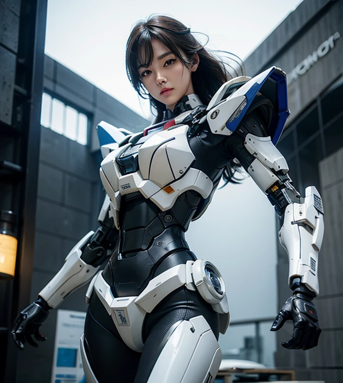 Textured skin, Super Detail, high details, High quality, Best Quality, hight resolution, 1080p, hard disk, Beautiful,(Gundam),beautiful cyborg woman,Mecha Cyborg Girl,Battle Mode,Girl with a Mecha Body,She wears a futuristic Gundam mecha,A powerful cyborg woman, sleek and futuristic, with advanced mechanical augmentations that enhance her strength and capabilities.