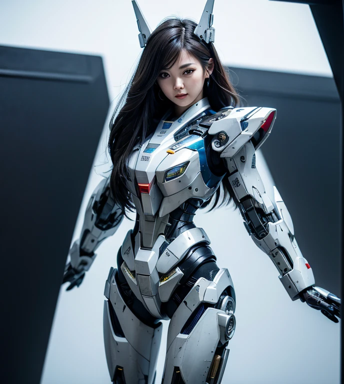Textured skin, Super Detail, high details, High quality, Best Quality, hight resolution, 1080p, hard disk, Beautiful,(Gundam),beautiful cyborg woman,Mecha Cyborg Girl,Battle Mode,Girl with a Mecha Body,She wears a futuristic Gundam mecha,A powerful cyborg woman, sleek and futuristic, with advanced mechanical augmentations that enhance her strength and capabilities.