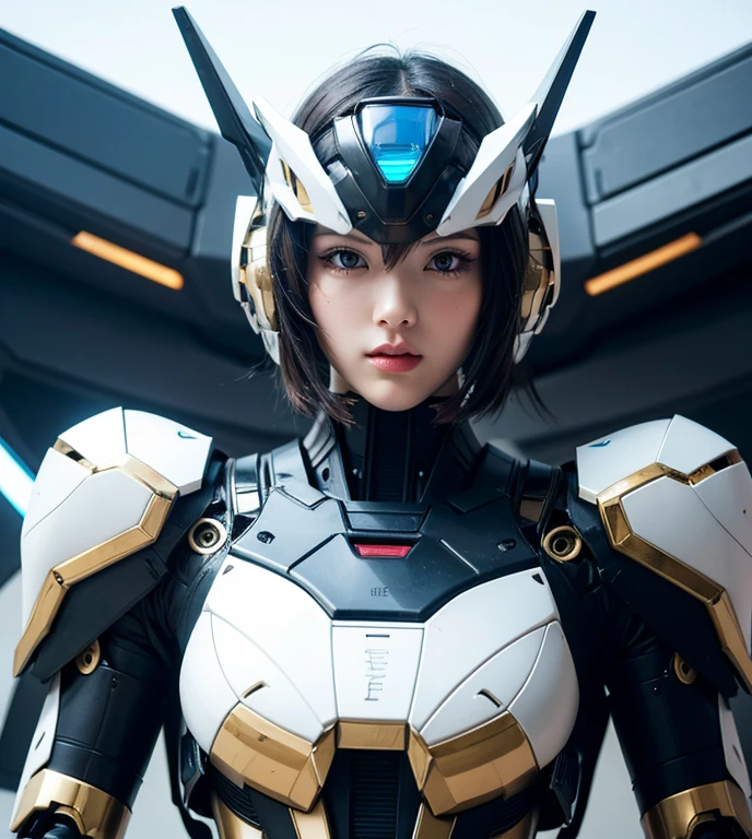 Textured skin, Super Detail, high details, High quality, Best Quality, hight resolution, 1080p, hard disk, Beautiful,(Gundam),beautiful cyborg woman,Mecha Cyborg Girl,Battle Mode,Girl with a Mecha Body,She wears a futuristic Gundam mecha,A powerful cyborg woman, sleek and futuristic, with advanced mechanical augmentations that enhance her strength and capabilities.