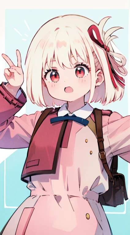 Little、Pink military uniform、Skirt、ribbon、A calm face、happen、Droopy eyes、Put your hands on your hipasterpiece、Best image quality、highest quality、cute