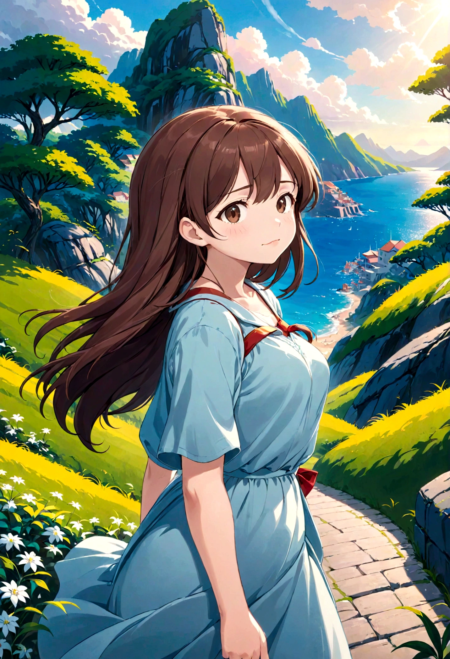 Low - Angle、Long skirt、強WindでHolding the flipping skirt with your hand、強WindでWhite cotton pantiesが見えている、:((Holding the flipping skirt with your hand))Low - Angle8Kで、highest quality、masterpiece、Ultra-detailed、Ultra-high resolution、Anime Style、1. High school girl、強Wind、((Holding the flipping skirt with your hand))、(impatient)White cotton panties:1.5), (Wind:1.25), (highest quality:1.0), (masterpiece:1.0), (Ultra-fine illustrations:1.0), ネイビーブルーのLong skirt、
、Lined、