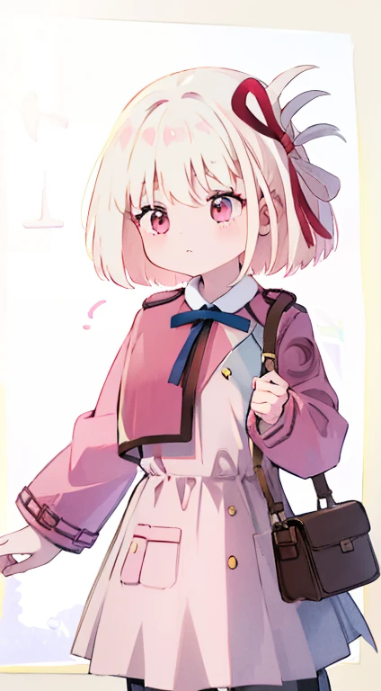 Little、Pink military uniform、Skirt、ribbon、A calm face、happen、Droopy eyes、Put your hands on your hipasterpiece、Best image quality、highest quality、cute
