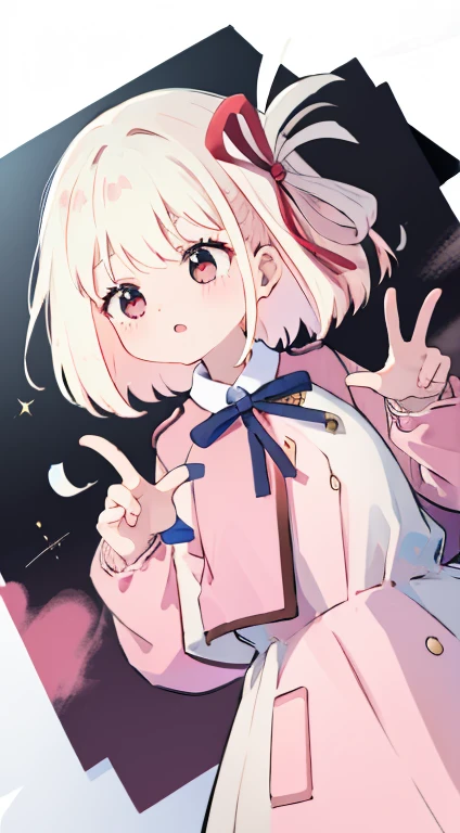 Little、Pink military uniform、Skirt、ribbon、A calm face、happen、Droopy eyes、Put your hands on your hipasterpiece、Best image quality、highest quality、cute