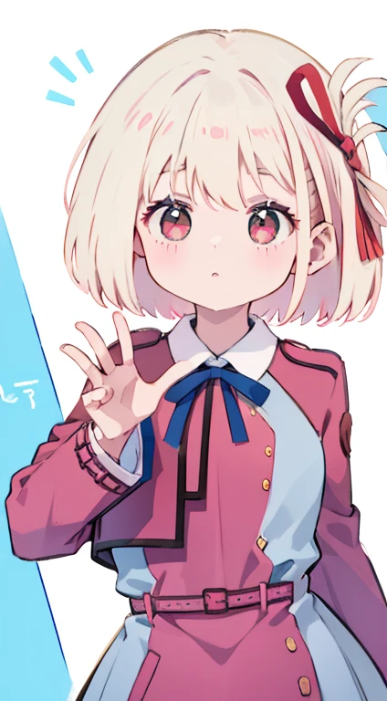 Little、Pink military uniform、Skirt、ribbon、A calm face、happen、Droopy eyes、Put your hands on your hipasterpiece、Best image quality、highest quality、cute