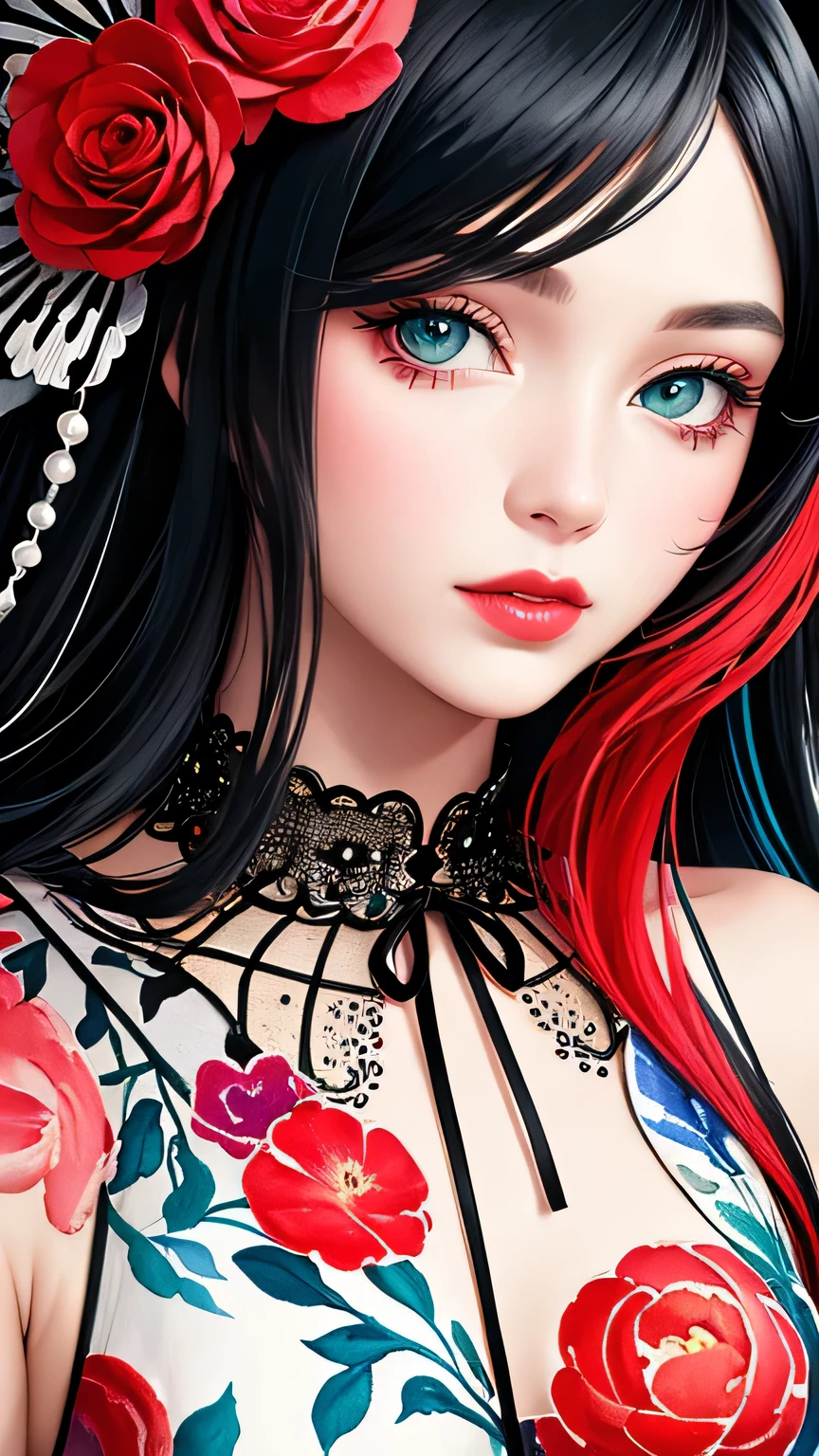 Black Star Red and White Style、(((stylish fashion))), 8K Quality、Intense watercolor, Detailed watercolor art, Watercolor splash, Surreal, avant-garde pop art, Beautiful and expressive paintings, Beautiful artwork illustration, Very colorful tones, wonderful, Cool beauty, highest quality、Official Art, Vector art, Stylish design, (((The most beautiful girl))), Lips in Love, (((highest quality))), HDR, ((detailed)), (((Doodle Art)), ((masterpiece)), ((Super detailed)), (((Colorful flowers))),(((Stylish))), Harbor View Hill, Lips in Love, hopeful look