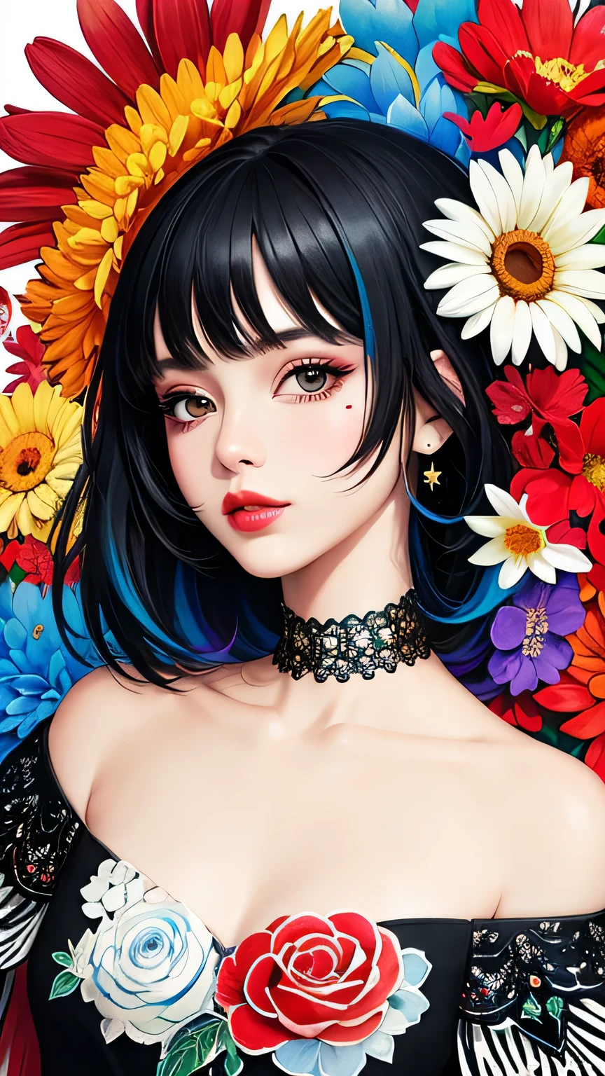 Black Star Red and White Style、(((stylish fashion))), 8K Quality、Intense watercolor, Detailed watercolor art, Watercolor splash, Surreal, avant-garde pop art, Beautiful and expressive paintings, Beautiful artwork illustration, Very colorful tones, wonderful, Cool beauty, highest quality、Official Art, Vector art, Stylish design, (((The most beautiful girl))), Lips in Love, (((highest quality))), HDR, ((detailed)), (((Doodle Art)), ((masterpiece)), ((Super detailed)), (((Colorful flowers))),(((Stylish))), Harbor View Hill, Lips in Love, hopeful look