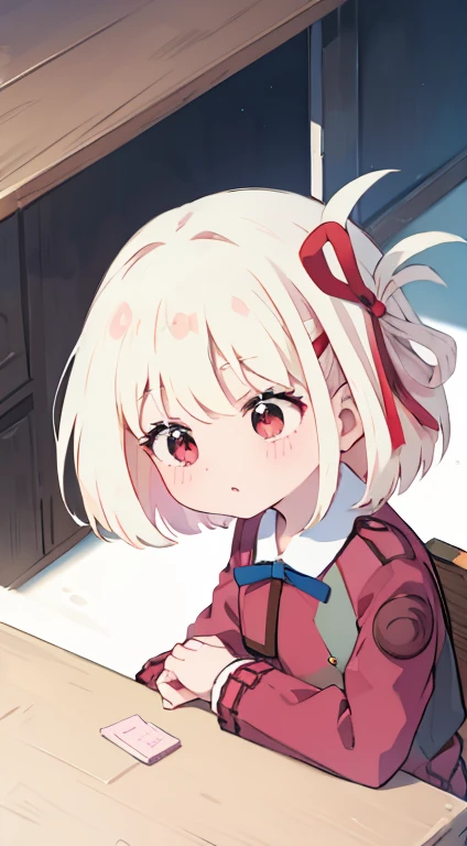 Little、Pink military uniform、Skirt、ribbon、A calm face、happen、Droopy eyes、Put your hands on your hipasterpiece、Best image quality、highest quality、cute