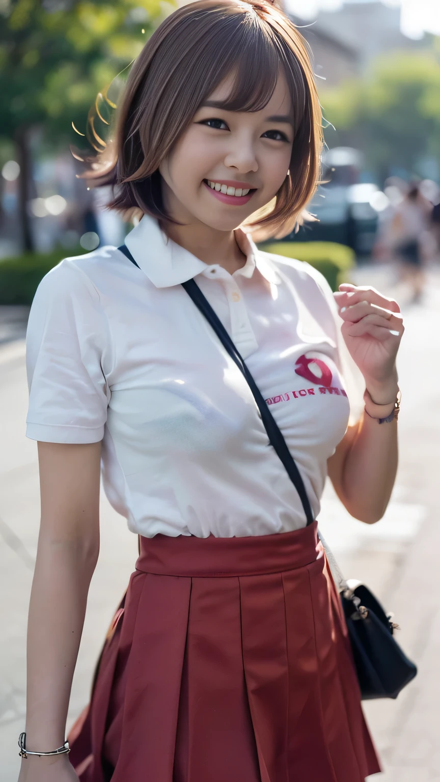 (Realistic、Like a photograph、Live Action、8k, Realistic, RAW Photos, Best image quality: 1.4), Single-lens reflex camera、RAW Photos, highest quality, Realistic, Very detailed CG Unity 8k wallpaper, Written boundary depth, Cinematic Light, Lens flare, Ray Tracing, Realistic background、Many people々:1.4、((high school girl:1.4、school uniform:1.3、Uniform skirt:1.3)、Big Breasts)、((ultra high density skin))、 1 female,Cute high school girl、((Girls cheering in the schoolyard、support、(whole body:1.5)、Smiling at school))、Pink inner color hair、short hair:1.2、Tie your hair with a hair clip、I like that style、stylish、Very detailed、Pay attention to the details、Perfect outfit、(Sunburned skin)、Beautiful feet:1.1,View from the front