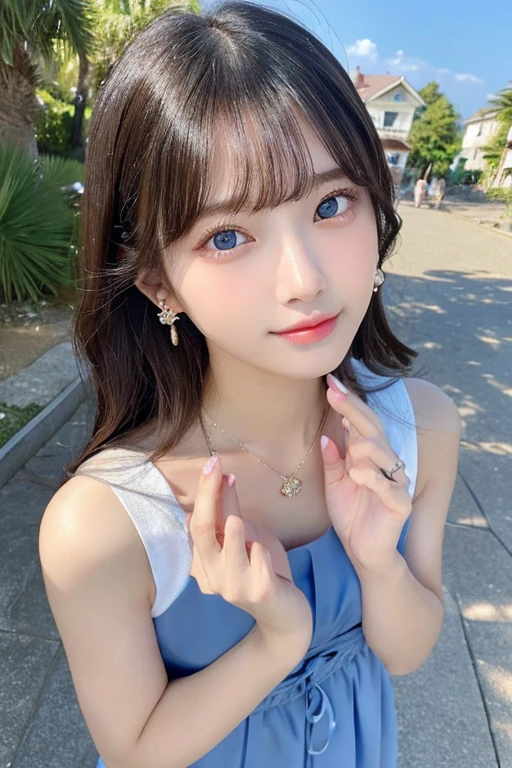(Full body photo)、(2 girls), (Perfect hands:1.2), (Perfect Anatomy:1.2), (highest quality:1.3), (masterpiece:1.3), (Very detailed:0.8), 18-year-old, Perfect Face, Cute and symmetrical face, Baby Face, Pink Lips, (:1.1), High resolution, 8k, Happy, charm的な, (toru asakura: 1.3), (Beautiful Face: 1.1), beautiful girl, cute, charm, beautiful detailed 顔, blue eyes, detailed 目s, Sparkling eyes, charm的な目の反射, Sparkling eyes, Pupil depth and three-dimensional effect, Light of the sun, Small breasts、Detailed skin, Shiny skin, (Wolf Cut)Beach、Earrings, necklace, Earrings, accessories, Small Head, NSFW