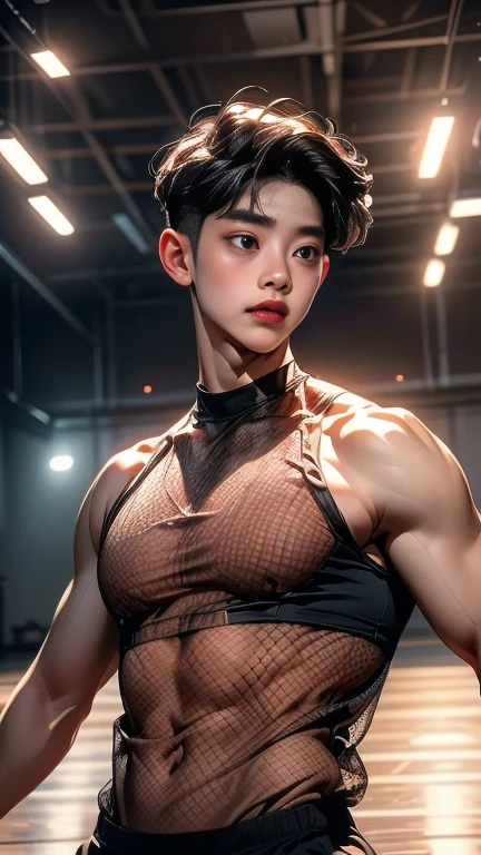 ((Male  body)), ((((Son Dongpyo face and hair)))),  ((in dance practice room)),  ((practicing male ballet with long bulge)),  ((sweaty body wearing sexy fishnet clothing)),  ((from below shot)),  ((Dongpyo sexy face)),  Dongpyo hair,  perfect eyes,  realistic human anatomy,  realistic skin,  photorealistic,  cinematic lighting,  hyper realistic,  elegant,  ultra detailed,  sharp lines,  uplight