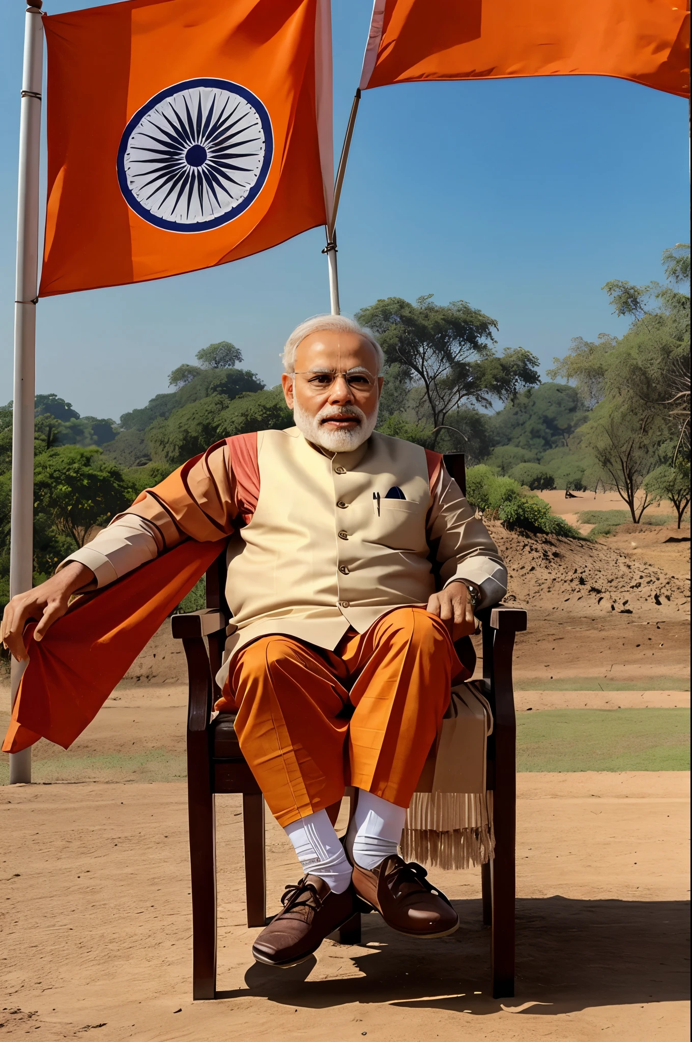 Narendra Modi cartoon seating on tiger with Indian flag