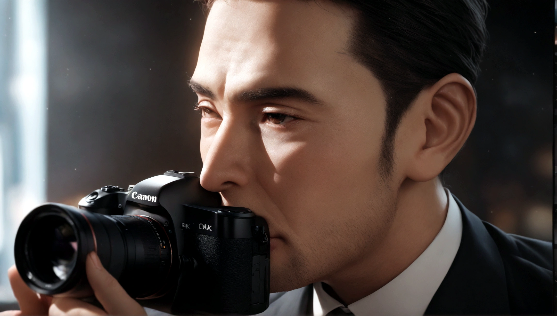 A 25-year-old man wearing a serious suit, Please wear a white business suit, Order model, Show me your face, photograph de perfil Professional, Business attire, Business service, High resolution, masterpiece, Dark Background, Blurred background Best quality, Intricate high detail, Very detailed, Sharp focus, texture, Very detailed目、Very detailed顔, Professional, 4K, Canon photography, 85mm, Shallow depth of field, Kodak Color Vision, Perfectly Fitted Body, Very detailed, photograph_\(Ultra\), photograph realista, Post-processing, Maximum details, Roughness, Real Life, Ultra realista, rendering, Director of Photography, 8K UltraHD, Director of Photography (cinematic particles)