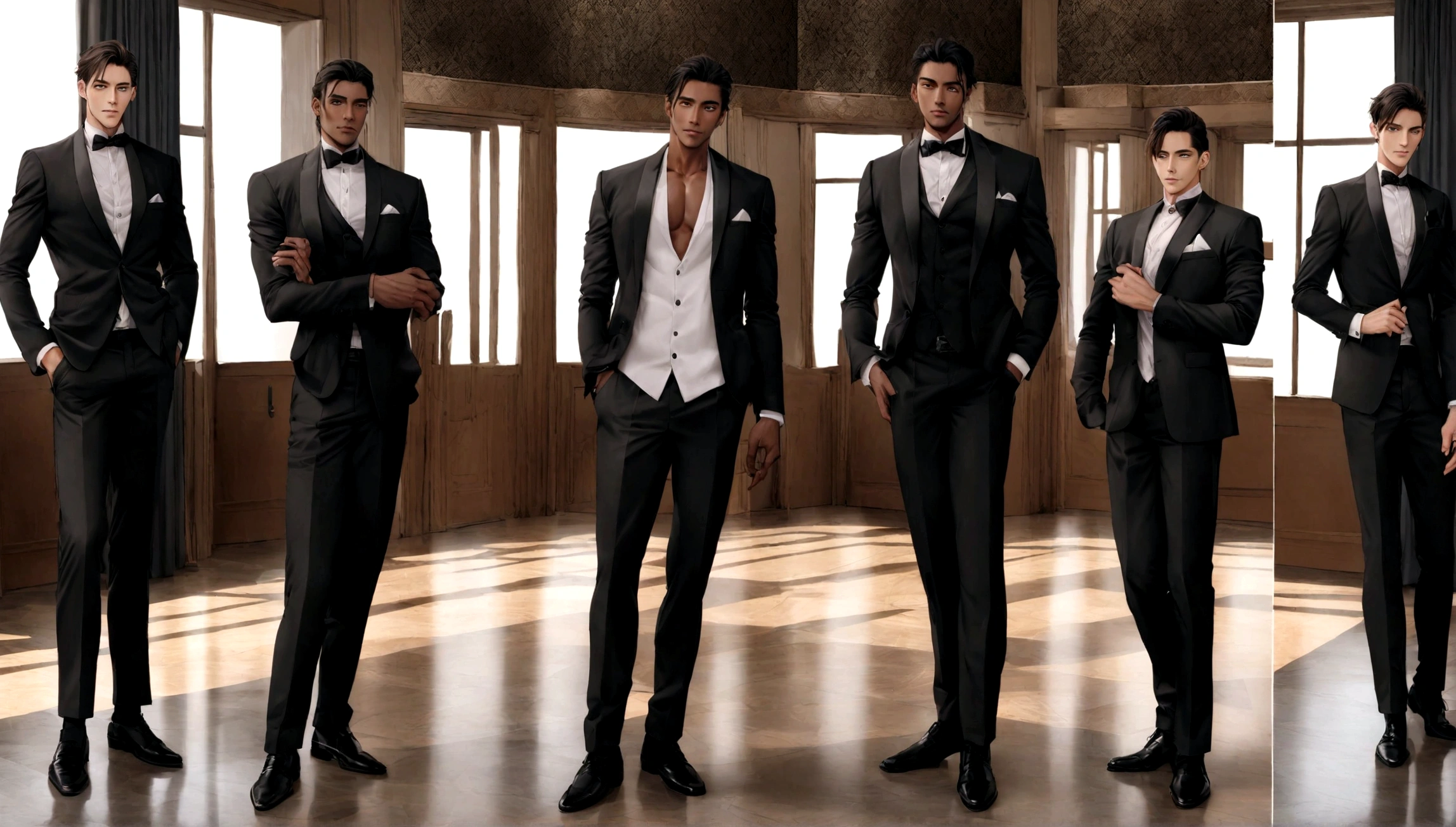Handsome arabian man in white shirt and black trousers standing in a room, Tailored clothing, Gray pants and black dress shoes, Highly fashionable and masculine, formal dress, Slim man with dark skin, Handsome man, Male ratio, Beautiful and elegant, Black suit pants, Male Model, Model pose, Wearing a business suit, Beautiful and attractive