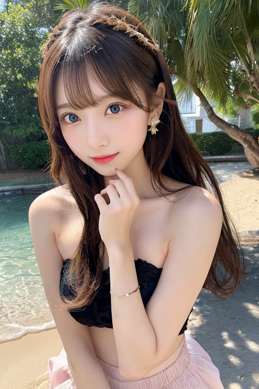 (Full body photo)、(2 girls), (Perfect hands:1.2), (Perfect Anatomy:1.2), (highest quality:1.3), (masterpiece:1.3), (Very detailed:0.8), 18-year-old, Perfect Face, Cute and symmetrical face, , Pink Lips, (:1.1), High resolution, 8k, Happy, charm的な, (toru asakura: 1.3), (Beautiful Face: 1.1), beautiful girl, cute, charm, beautiful detailed 顔, blue eyes, detailed 目s, Sparkling eyes, charm的な目の反射, Sparkling eyes, Pupil depth and three-dimensional effect, Light of the sun, Small breasts、Detailed skin, Shiny skin, (Wolf Cut)Beach、Earrings, necklace, Earrings, accessories, Small Head, (((NSFW)))、(((Very hairy pubes)))