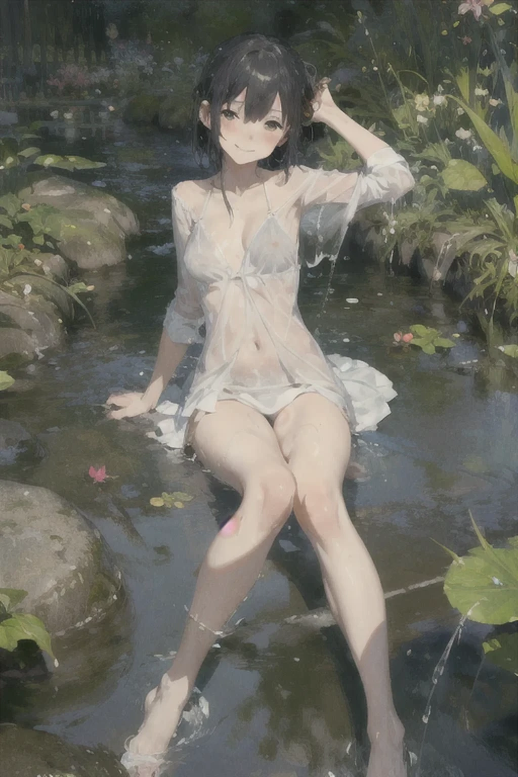 absurd , high resolution, Super detailed, (8 year old girl:1.3), Large Breasts,Happy, rest, Sundress, Ink cap, mary jane shoes, rest, Rich gradients, extreme colors, Extreme details, Clear light perception, rest, (many, Impressionism, ), Anime Characters, rest, The opening of your legs,Fluid between thighs、Flowing liquid,touch、disheveled、Comfortable to wear,Chest contour、(((Wet clothes))),Pipe top,(((Ultra-thin clothing))),(Body model),((Body outline)),Grin, blush,Overactive Expression,