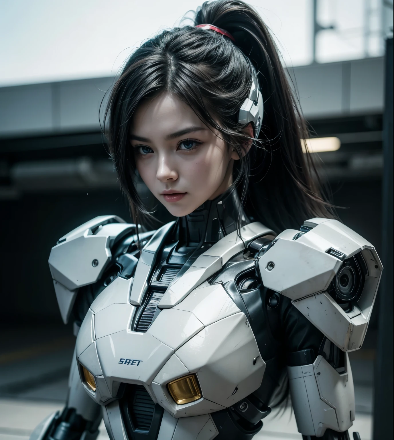 Textured skin, Super Detail, high details, High quality, Best Quality, hight resolution, 1080p, hard disk, Beautiful,(Gundam),beautiful cyborg woman,Mecha Cyborg Girl,Battle Mode,Girl with a Mecha Body,She wears a futuristic Gundam mecha,A powerful cyborg woman, sleek and futuristic, with advanced mechanical augmentations that enhance her strength and capabilities.