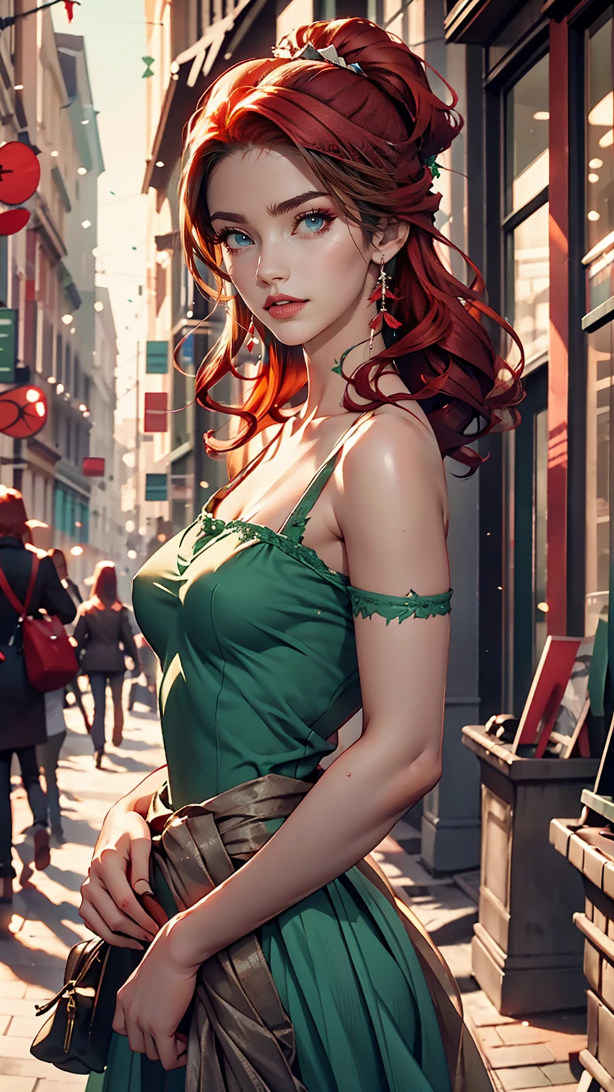 Beautiful Teenage Girl Portrait, Small breasts, Complicated Dress, A kind smile, Red lips, Redhead, Green Eyes, realism, Digital Painting, Concept Art, Smooth, Sharp focus, Three-part method, Style Psycho