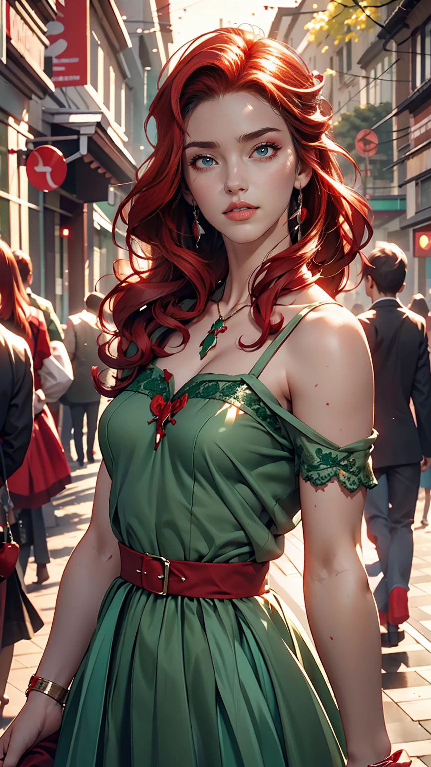 Beautiful Teenage Girl Portrait, Small breasts, Complicated Dress, A kind smile, Red lips, Redhead, Green Eyes, realism, Digital Painting, Concept Art, Smooth, Sharp focus, Three-part method, Style Psycho