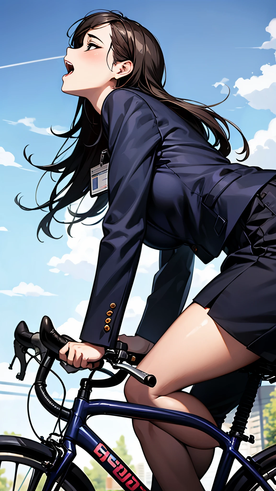 side shot,Bicycle pedaling,office worker,woman in her 20s,orgasm,ahegao,suit,ID Card,looking up to the heavens,crowd,#Quality UHD,1080P,16k,4K,8k,absolutely,absurdres,anatomically correct,award winning,best quality,ccurate,HD,high details,high quality,highres,masterpiece ,photorealistic,raw photo,resolution,retina,super detail,textured skin,ultra detailed ,ultra high res