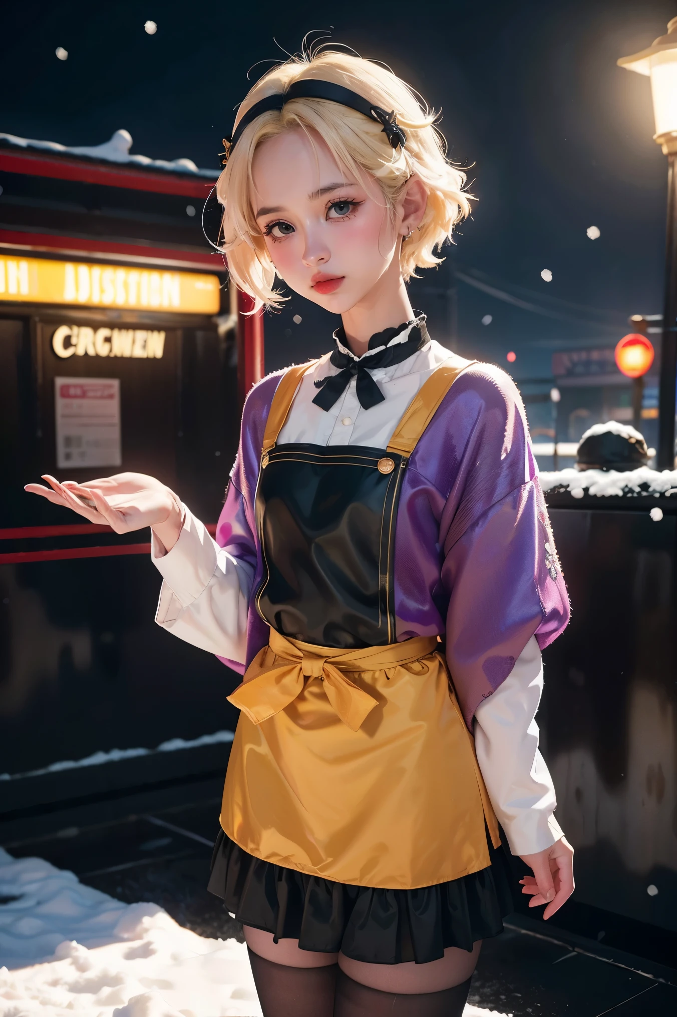 32k,(tmasterpiece,k hd,hyper HD,16k)short detailed hair,Vintage train sleeper area,Snow Circle Witch ,Two Golden Dragon Protectors (realisticlying:1.4),Python robe,Purple apron,Snowflakes fluttering,The background is pure, A high resolution, the detail, RAW photogr, Sharp Re, Nikon D850 Film Stock Photo by Jefferies Lee 4 Kodak Portra 400 Camera F1.6 shots, Rich colors, ultra-realistic vivid textures, Dramatic lighting, Unreal Engine Art Station Trend, cinestir 800,