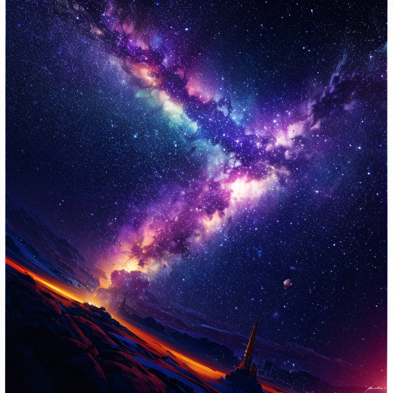 8k、Masterpiece、Space、Space Colony、meteor、Large spacecraft、Milky Way、The Milky Way at the top and bottom of the screen