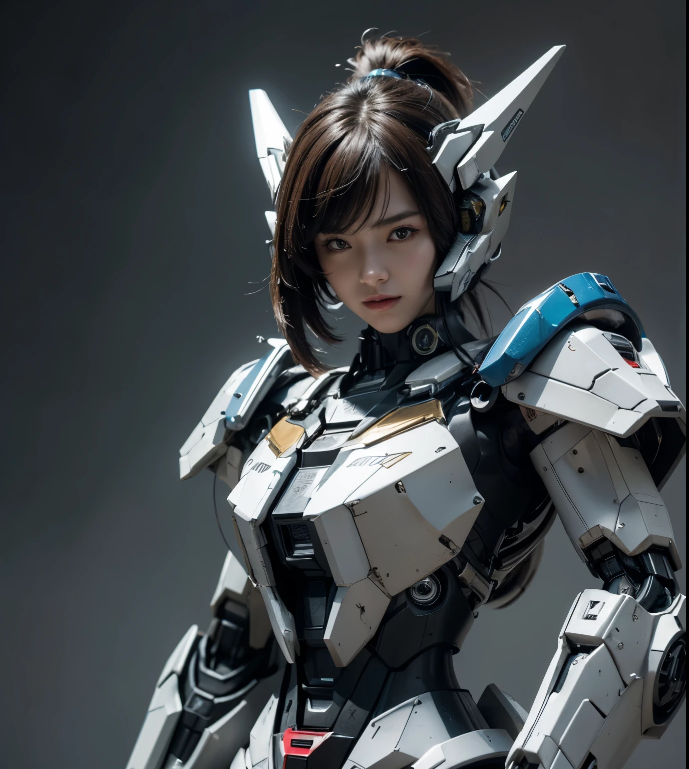 Textured skin, Super Detail, high details, High quality, Best Quality, hight resolution, 1080p, hard disk, Beautiful,(Gundam),beautiful cyborg woman,Mecha Cyborg Girl,Battle Mode,Girl with a Mecha Body,She wears a futuristic Gundam mecha,A powerful cyborg woman, sleek and futuristic, with advanced mechanical augmentations that enhance her strength and capabilities.
