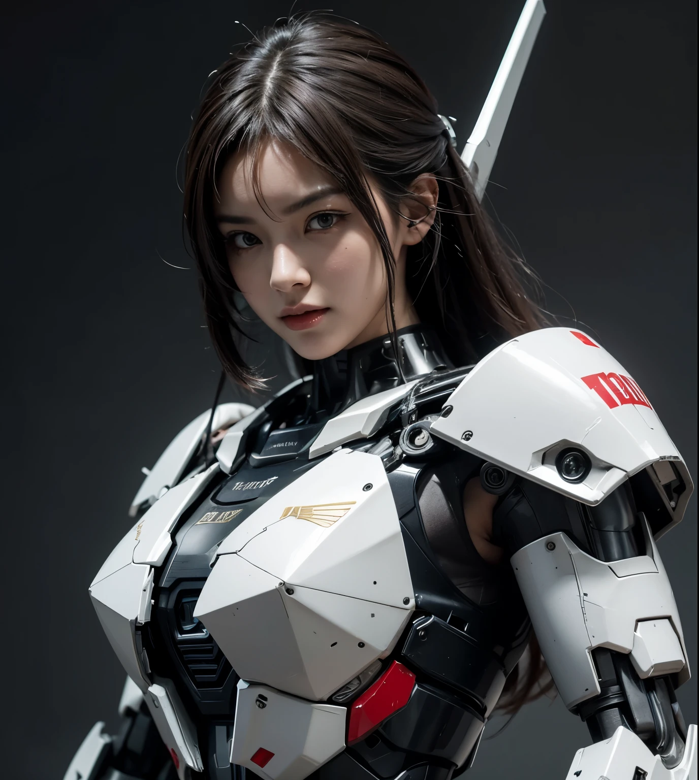 Textured skin, Super Detail, high details, High quality, Best Quality, hight resolution, 1080p, hard disk, Beautiful,(Gundam),beautiful cyborg woman,Mecha Cyborg Girl,Battle Mode,Girl with a Mecha Body,She wears a futuristic Gundam mecha,A powerful cyborg woman, sleek and futuristic, with advanced mechanical augmentations that enhance her strength and capabilities.