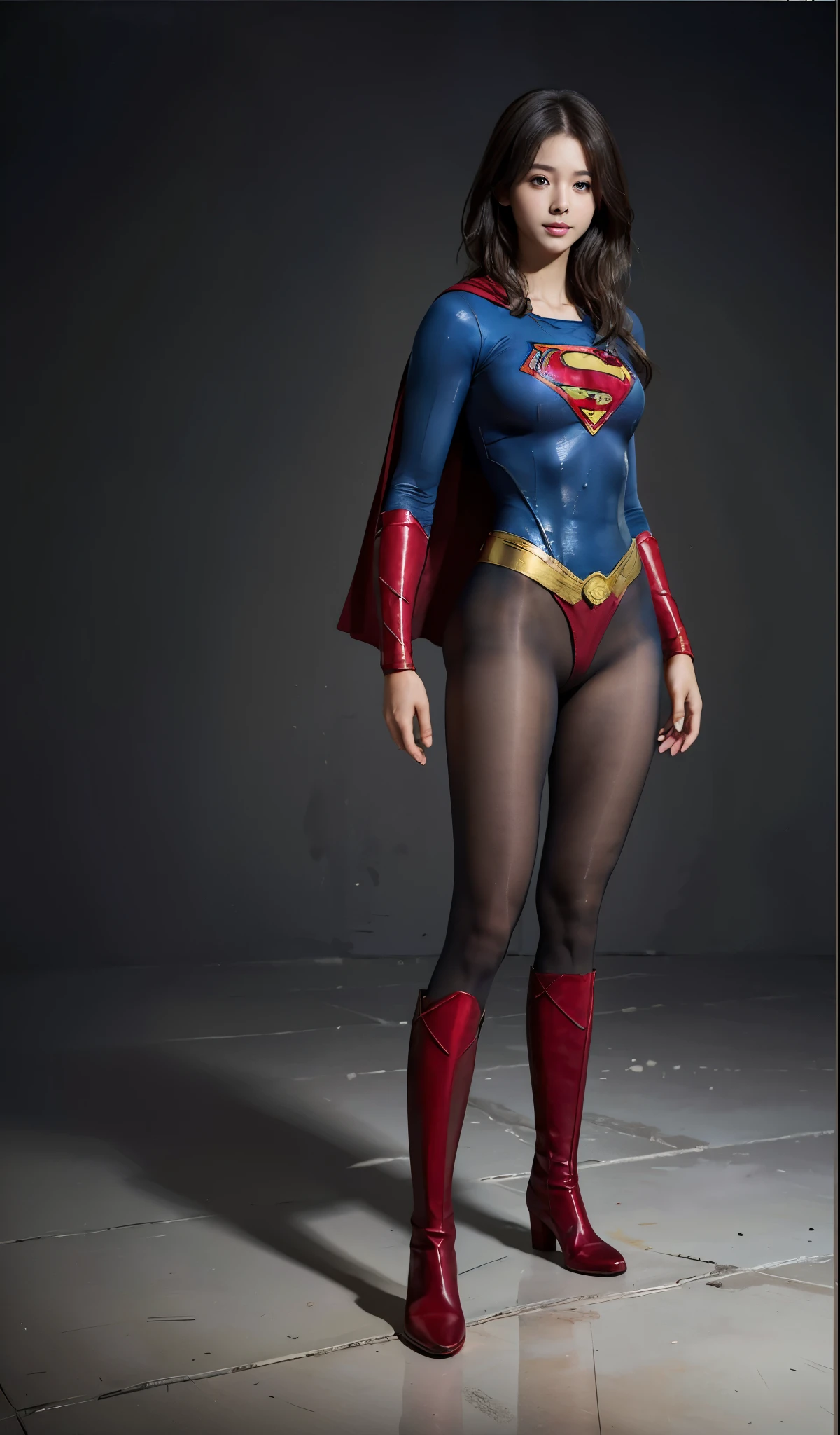 No background、(((Beautiful legs in black tights.)))、(((Legally express the beauty of your smile)))、((((Make the most of your original images)))、(((Supergirl Costume)))、(((Beautiful boyish hairstyle)))、(((suffering)))、(((Please wear black tights....、Be sure to wear red boots)))、((Best image quality、8k))、((highest quality、8k、masterpiece:1.3))、(((Preserve background )))、Sharp focus:1.2、Beautiful woman with perfect figure:1.4、Slim Abs:1.2、Wet body:1.5、Highly detailed face and skin texture、8k