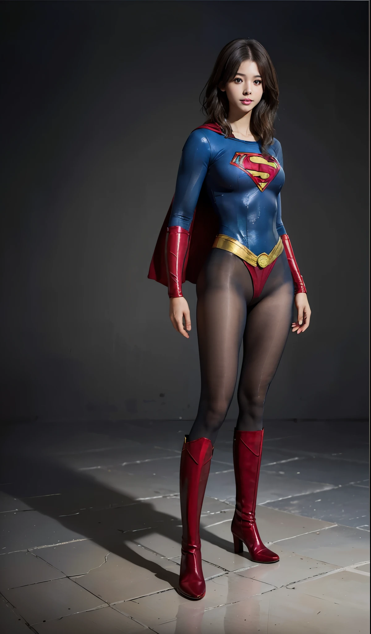 No background、(((Beautiful legs in black tights.)))、(((Legally express the beauty of your smile)))、((((Make the most of your original images)))、(((Supergirl Costume)))、(((Beautiful boyish hairstyle)))、(((suffering)))、(((Please wear black tights....、Be sure to wear red boots)))、((Best image quality、8k))、((highest quality、8k、masterpiece:1.3))、(((Preserve background )))、Sharp focus:1.2、Beautiful woman with perfect figure:1.4、Slim Abs:1.2、Wet body:1.5、Highly detailed face and skin texture、8k