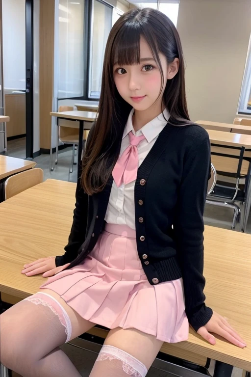 Cute Girls、high school girl、See-through、stockings、Pink mini skirt、sit