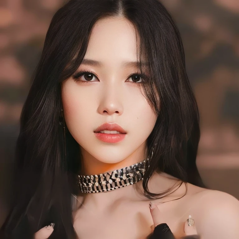 um close de uma mulher com um estrangulamento e um colar, Female Korean idol portrait, retrato de jisoo blackpink, Retrato de Jossi do Blackpink, inspirado em Sim Sa-jeong, Jennie Blackpink, kpop idol portrait, parque roseanne de blackpink, Admirador de arte,  coreana, [ arte digital ]!!, arte tradicional, Jisoo do Blackpink, [ 4 k arte digital ]!!