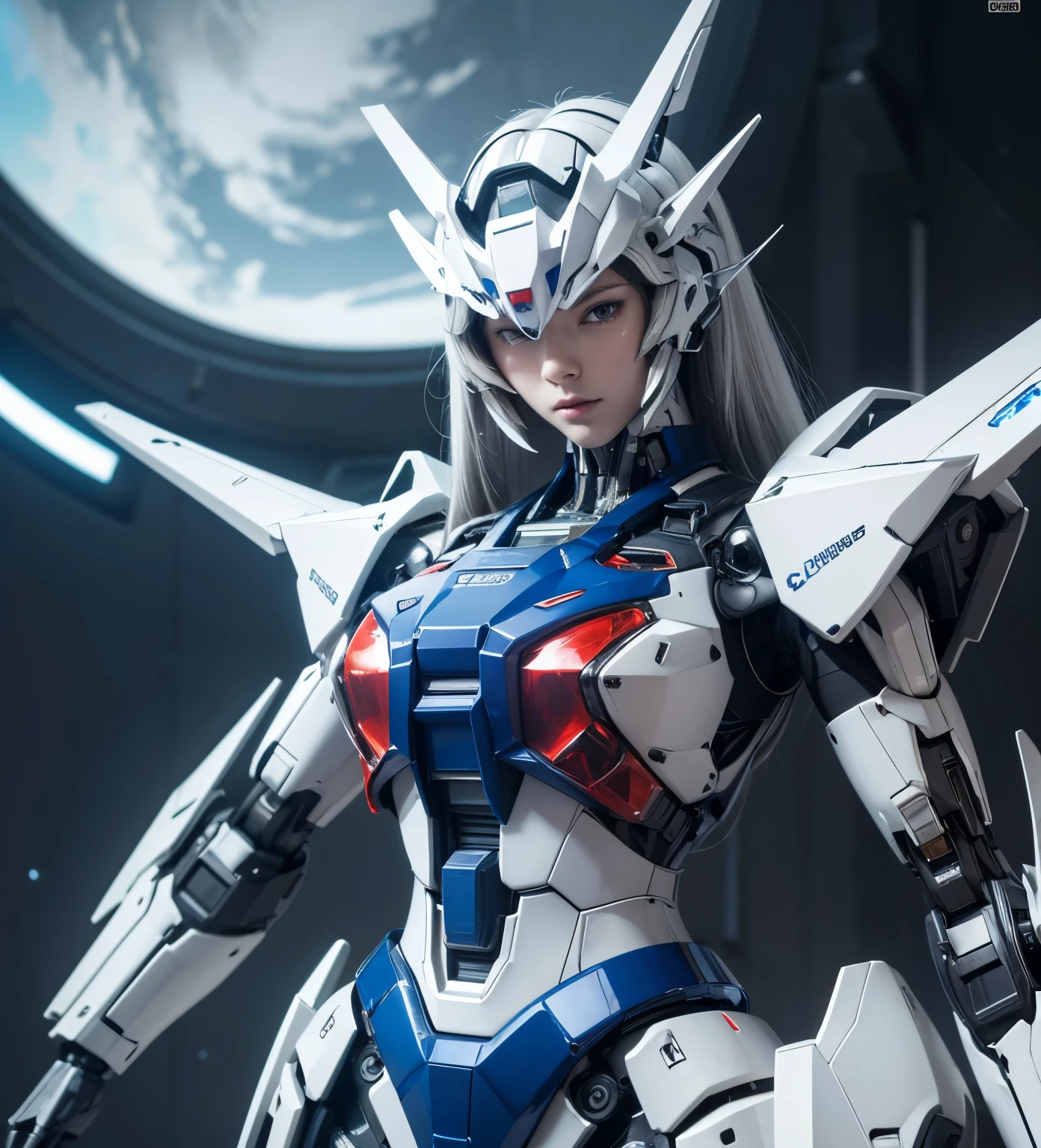 Textured skin, Super Detail, high details, High quality, Best Quality, hight resolution, 1080p, hard disk, Beautiful,(Gundam),beautiful cyborg woman,Mecha Cyborg Girl,Battle Mode,Girl with a Mecha Body,She wears a futuristic Gundam mecha,A powerful cyborg woman, sleek and futuristic, with advanced mechanical augmentations that enhance her strength and capabilities.