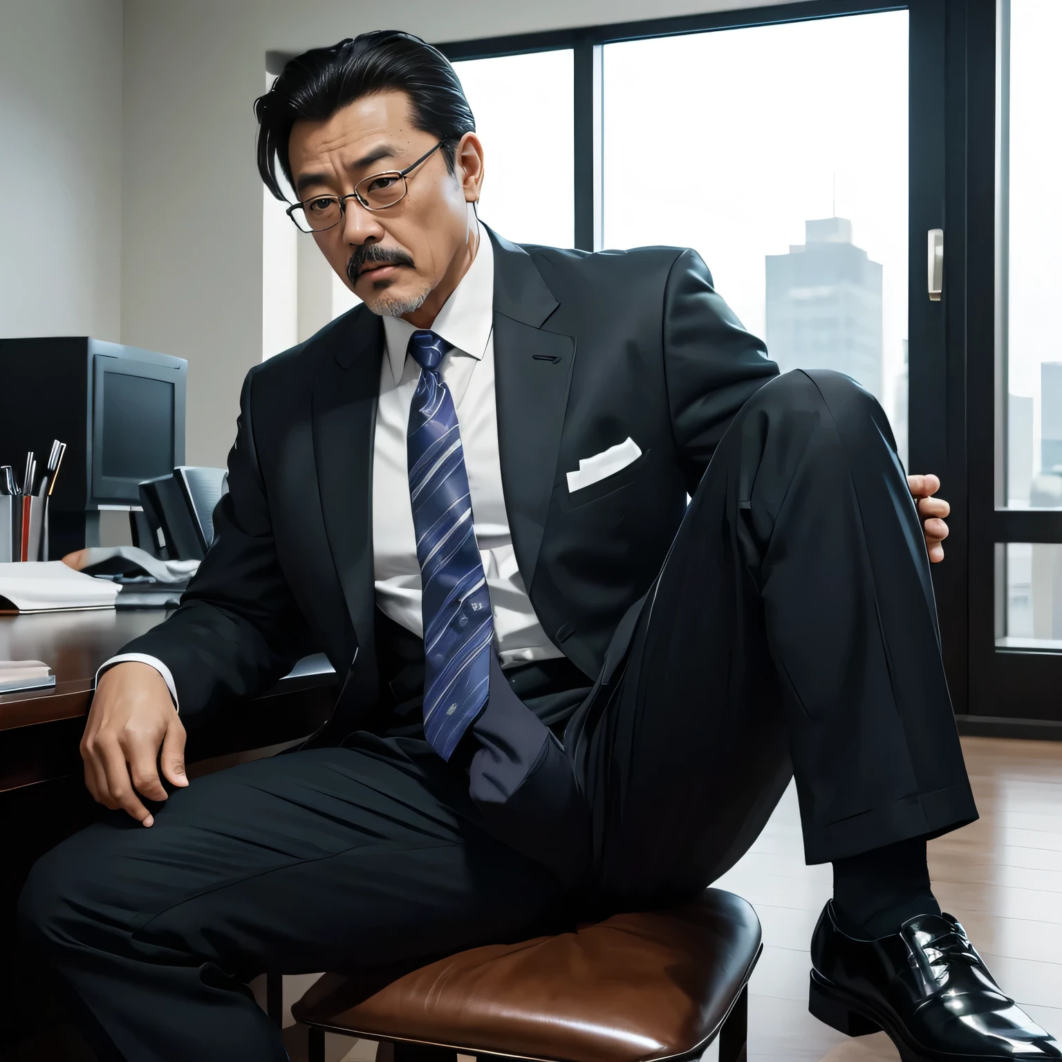 55 years old,Kogoro Mori,uncle,,Convex,in office,Black socks,anti-slip leather shoes,beard,toughness,Drooling in the mouth,HD,artwork,full of enjoyment,Very shy,exposed,Spread your legs and straighten them,Wear a suit,Gender-sexy trousers,A large protrusion with masculine characteristics,The crotch has columnar protrusions,God'view,Take off your pants,Sexy lingerie lace,Floor perspective, Ecstasy expression/gender(milky, Translucent mucus in the abdomen and chest)