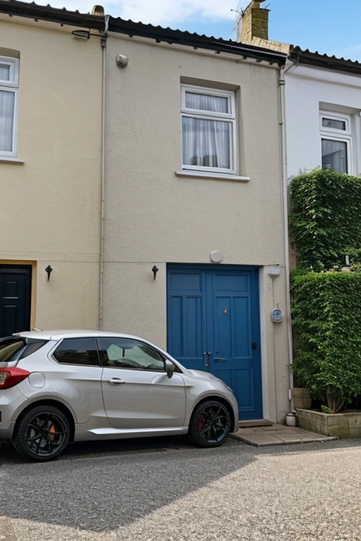 small terraced house. doesn't have a terrace. the sport car was parked on the side of the road