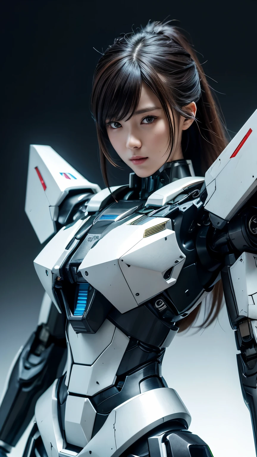 Textured skin, Super Detail, high details, High quality, Best Quality, hight resolution, 1080p, hard disk, Beautiful,(Gundam),beautiful cyborg woman,Mecha Cyborg Girl,Battle Mode,Girl with a Mecha Body,She wears a futuristic Gundam mecha,A powerful cyborg woman, sleek and futuristic, with advanced mechanical augmentations that enhance her strength and capabilities.