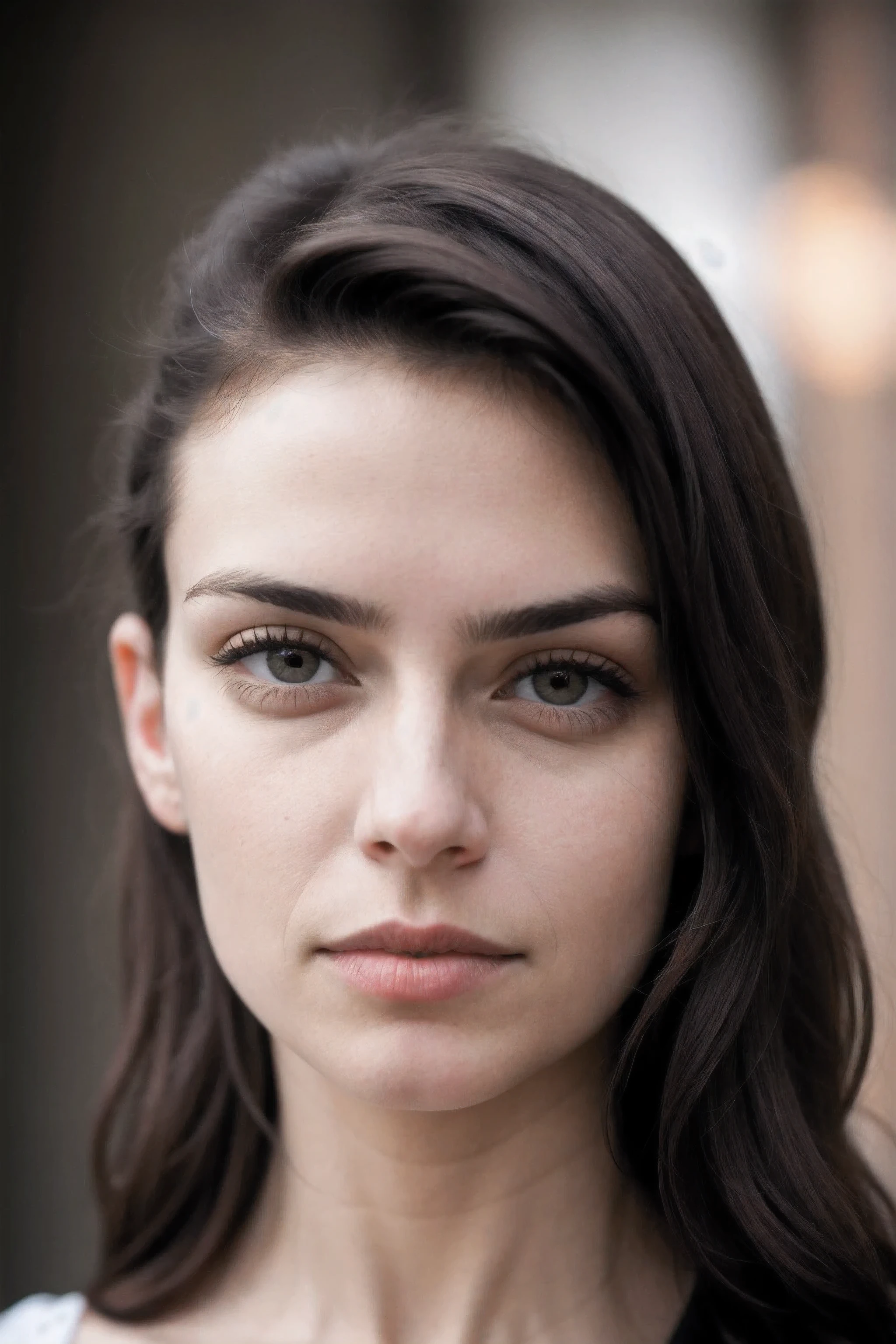 close up shot of beautiful woman with symmetrical face, epic composition, solarisation
