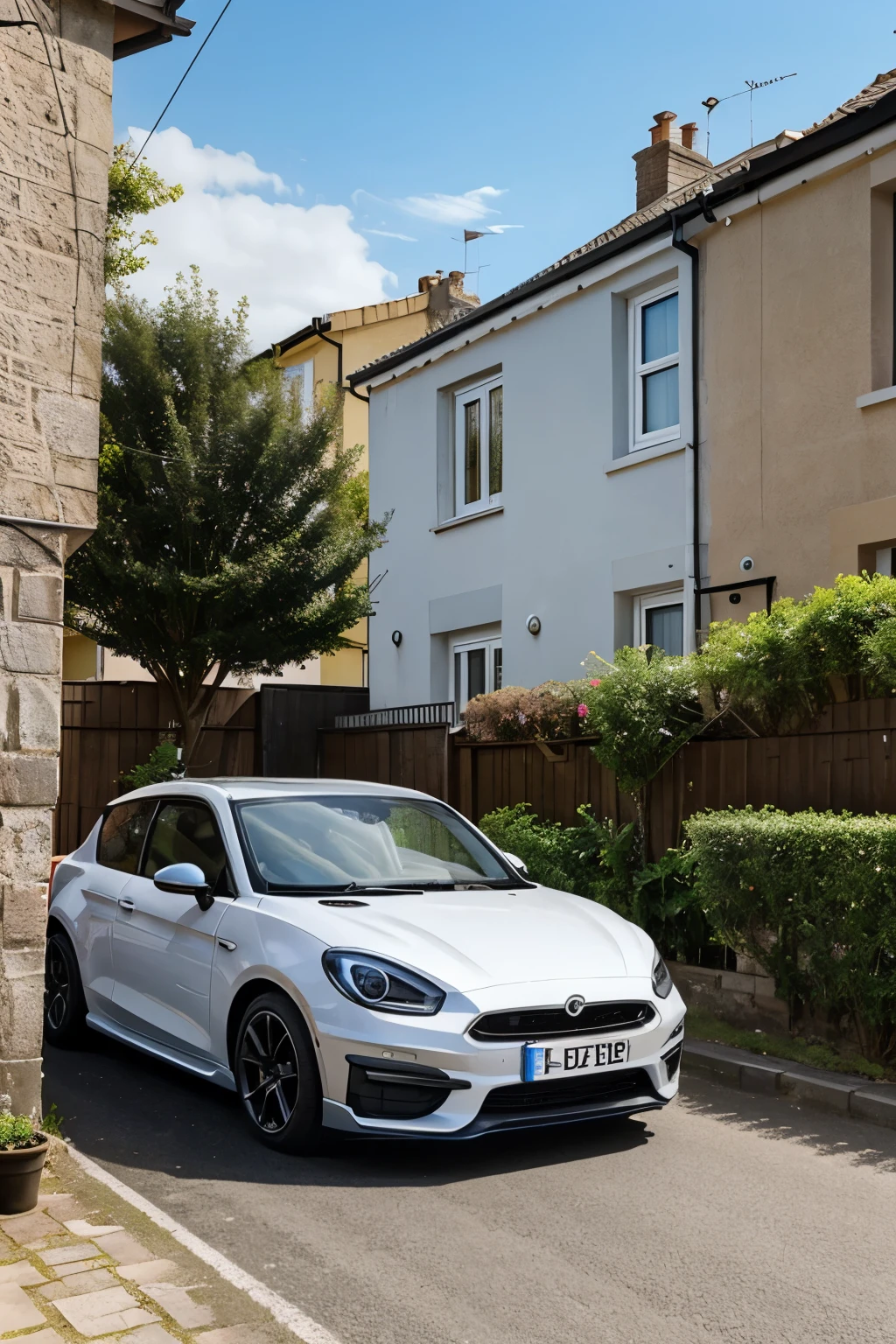 small terraced house. doesn't have a terrace. the sport car was parked on the side of the road