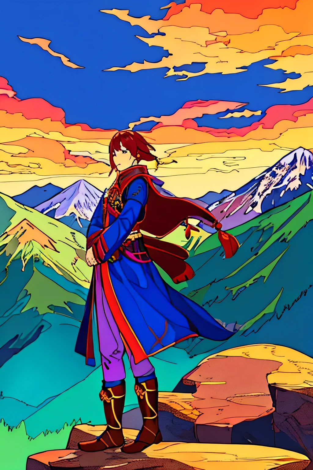 youth、male、Master、1 person、Immortal、Mountain、from the front、Anime style、Westerners