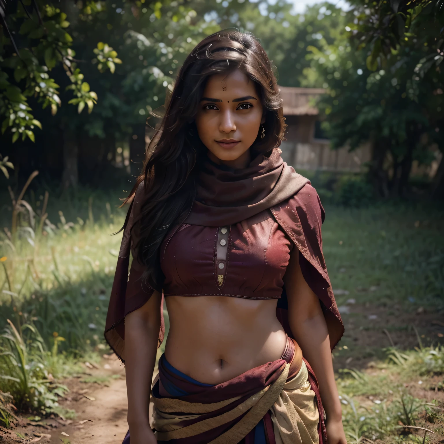 500R, indian village girl in tight dupatta lehnga in field, covered, seductive smile, very beautiful girl, realistic skin texture, armature, best quality, ultra high res, (photorealistic:1.4),, high resolution, detailed, raw photo, sharp re, by lee jeffries nikon d850 film stock photograph 4 kodak portra 400 camera f1.6 lens rich colors hyper realistic lifelike texture dramatic lighting unrealengine trending on artstation cinestill 800,high resolution,very detailed,8k uhd