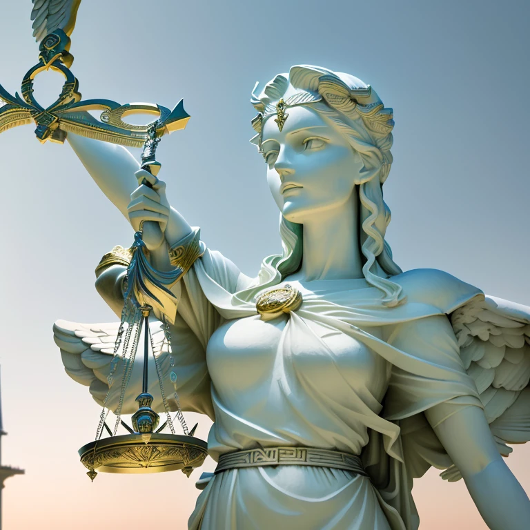 statue of lady justice holding scales of justice and sword, justice, the justice tarot card, law - alligned, law aligned, winged victory, greek titan goddess themis, angel protecting woman, holding a caduceus staff, libra symbol, by Niko Henrichon, court images, a statue, law contrasts, by Adam Marczyński