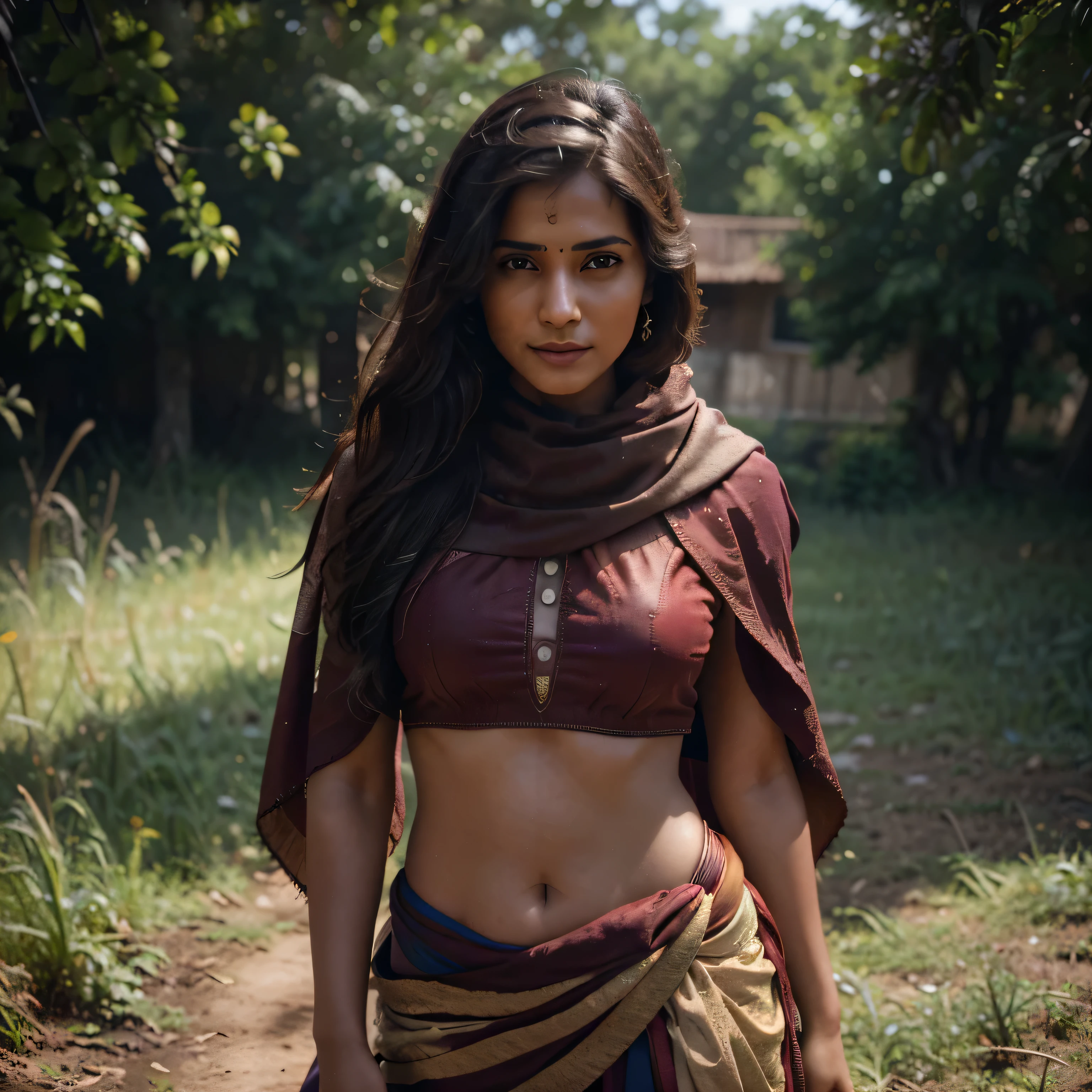 500R, indian village girl in tight dupatta lehnga in field, covered, seductive smile, very beautiful girl, realistic skin texture, armature, best quality, ultra high res, (photorealistic:1.4),, high resolution, detailed, raw photo, sharp re, by lee jeffries nikon d850 film stock photograph 4 kodak portra 400 camera f1.6 lens rich colors hyper realistic lifelike texture dramatic lighting unrealengine trending on artstation cinestill 800,high resolution,very detailed,8k uhd