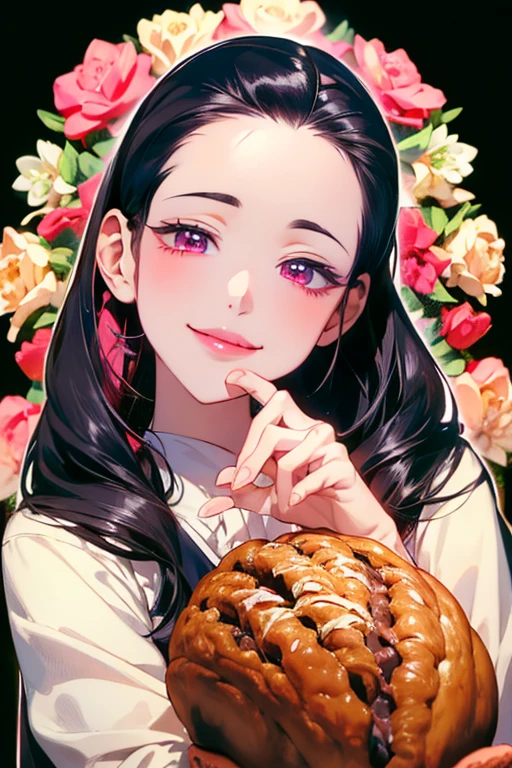 ((forehead)), masterpiece, masterpiece_portrait, distinct, distinct_image, high_resolution, highres, high_quality_anime, high_quality, hyper_detail, finely_detailed,4K, sexy body, ((black hair)), pink eyes, smile, happy, Pastry Chef, bakery, ((whole body)), Bakery