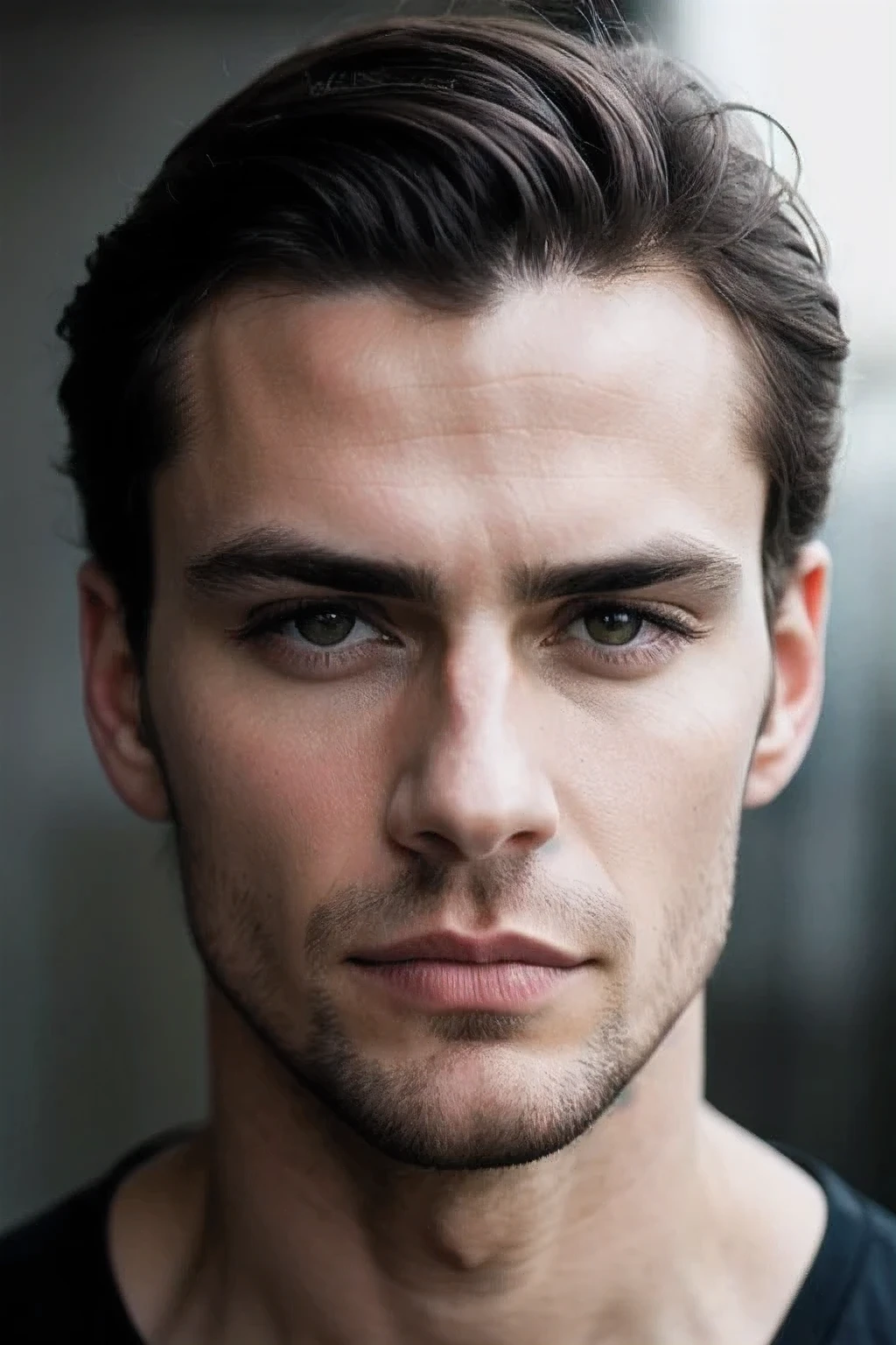 close up shot of Realistic Photography of Handsome Men with symmetrical face, epic composition, solarisation
