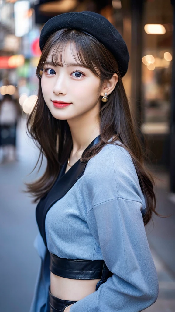 (32hair,High resolution,High detail,High resolution,high density,alone,in addition:1.3),(A realistic person々,Live Action,fine grain,High resolutionの目,Fine Eyes,Eyes that look alive,Beautiful dark blue eyes,Fishing eyes,Detailed lips,Translucent white skin,Realistic face in every detail:1.3),(Japanese Ido,hairorean Idols,Japanese Model,hairorean models,hairorean hair-Pop Female Idols:1.2),(Blushing,Natural Makeup,necklace,Earrings,へそEarrings:1.4)(Military Cargo Pants,A colorful top with an oversized silhouette,Rajkot,Leather boots,hairnitted hats,Mode Style, Beautiful casual look:1.6),(Shapely breasts:1.5),(Young but very beautiful hairorean16 years old ,Cool eyes,Smile a little,turn around,looked back,Looking into the camera,Fashion Leader,Fashion Model,Soft Skin,Unforgettable Eyes,Her eyes are so beautiful,I want to go to the Paris Collection.........,Cutting-edge fashion:1.6),(Please show me your whole body,Showing off full-body fashion,Stylish blue glasses:1.7)smile Wink