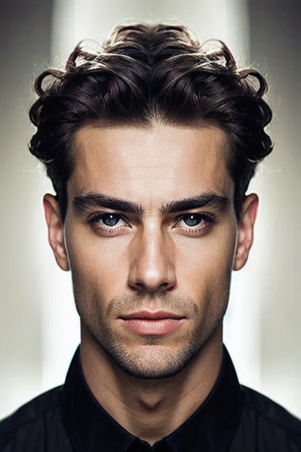 close up shot of Realistic Photography of Handsome Men with symmetrical face, epic composition, solarisation
