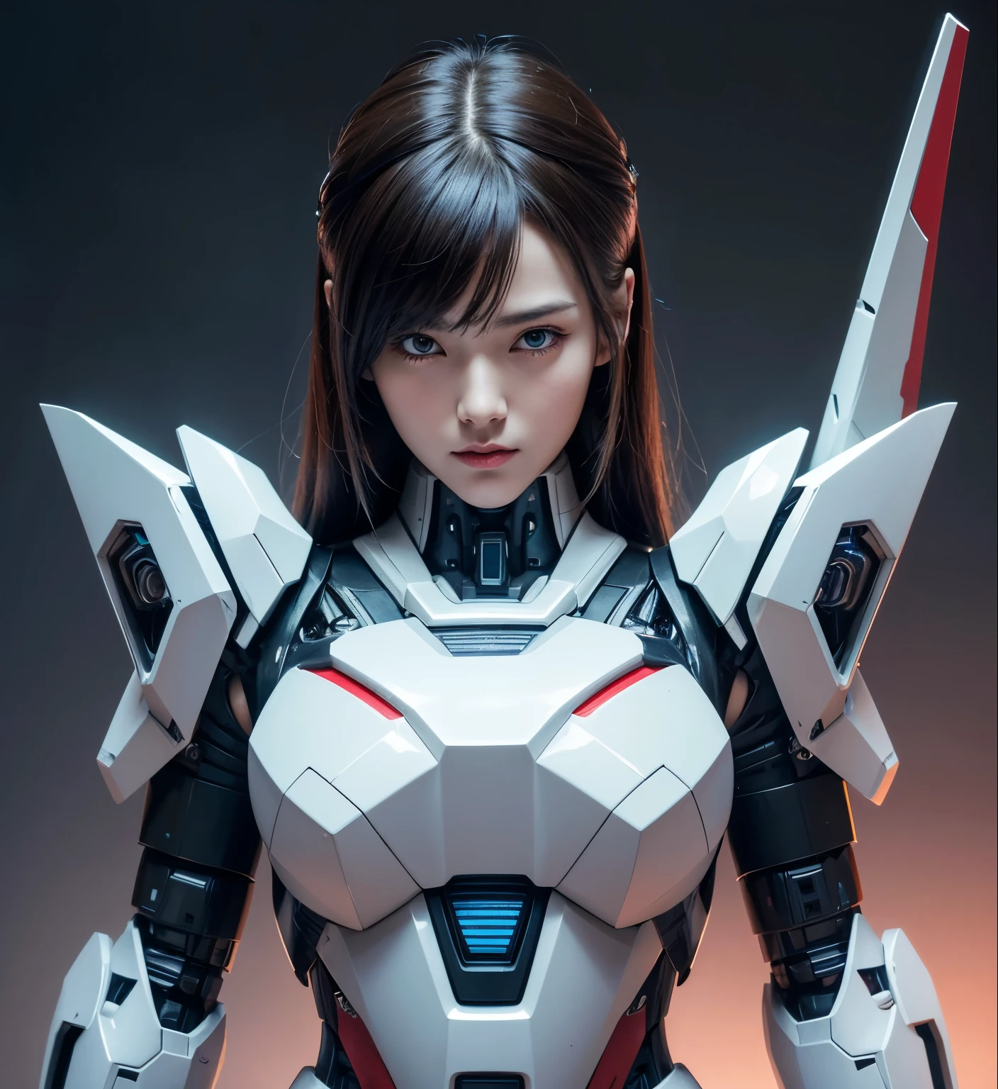 Textured skin, Super Detail, high details, High quality, Best Quality, hight resolution, 1080p, hard disk, Beautiful,(Gundam),beautiful cyborg woman,Mecha Cyborg Girl,Battle Mode,Girl with a Mecha Body,She wears a futuristic Gundam mecha,A powerful cyborg woman, sleek and futuristic, with advanced mechanical augmentations that enhance her strength and capabilities.